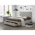 Vasto Fabric Platform Bed with End Drawer, Double, Beige
