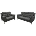 Hexam 2 Piece Leather Sofa Set, 3+2 Seater, Gunmetal