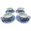 Miyako Hand Painted Ceramic Coffee Cup & Saucer Set, Set of 4