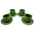 Phrae Thai Celadon Ceramic Coffee Cup & Saucer Set, Set of 4