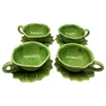 Lotus Thai Celadon Ceramic Coffee Cup & Saucer Set, Set of 4