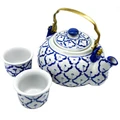 Miyako 3 Piece Hand Painted Ceramic Oriental Teapot & Cup Set, No.2, Large