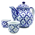 Miyako 3 Piece Hand Painted Ceramic Oriental Teapot & Cup Set, No.6