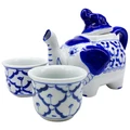 Miyako 3 Piece Hand Painted Ceramic Oriental Teapot & Cup Set, No.3, Small