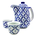 Miyako 3 Piece Hand Painted Ceramic Oriental Teapot & Cup Set, No.5, Large