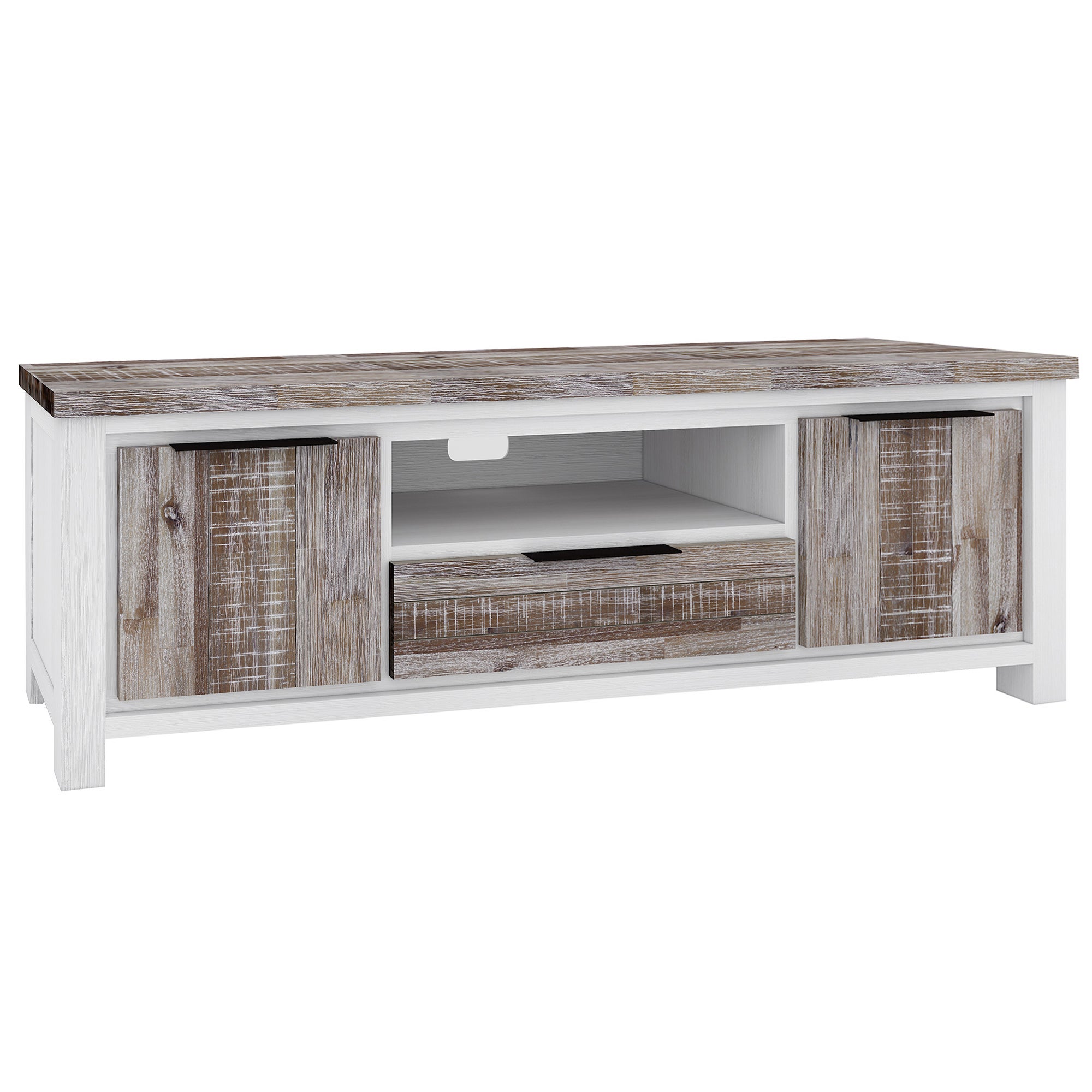 Nordington Acacia Timber 2 Door 1 Drawer TV Unit, 210cm