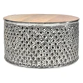 Mellil Moroccan Timber Topped Metal Round Coffee Table, 78cm