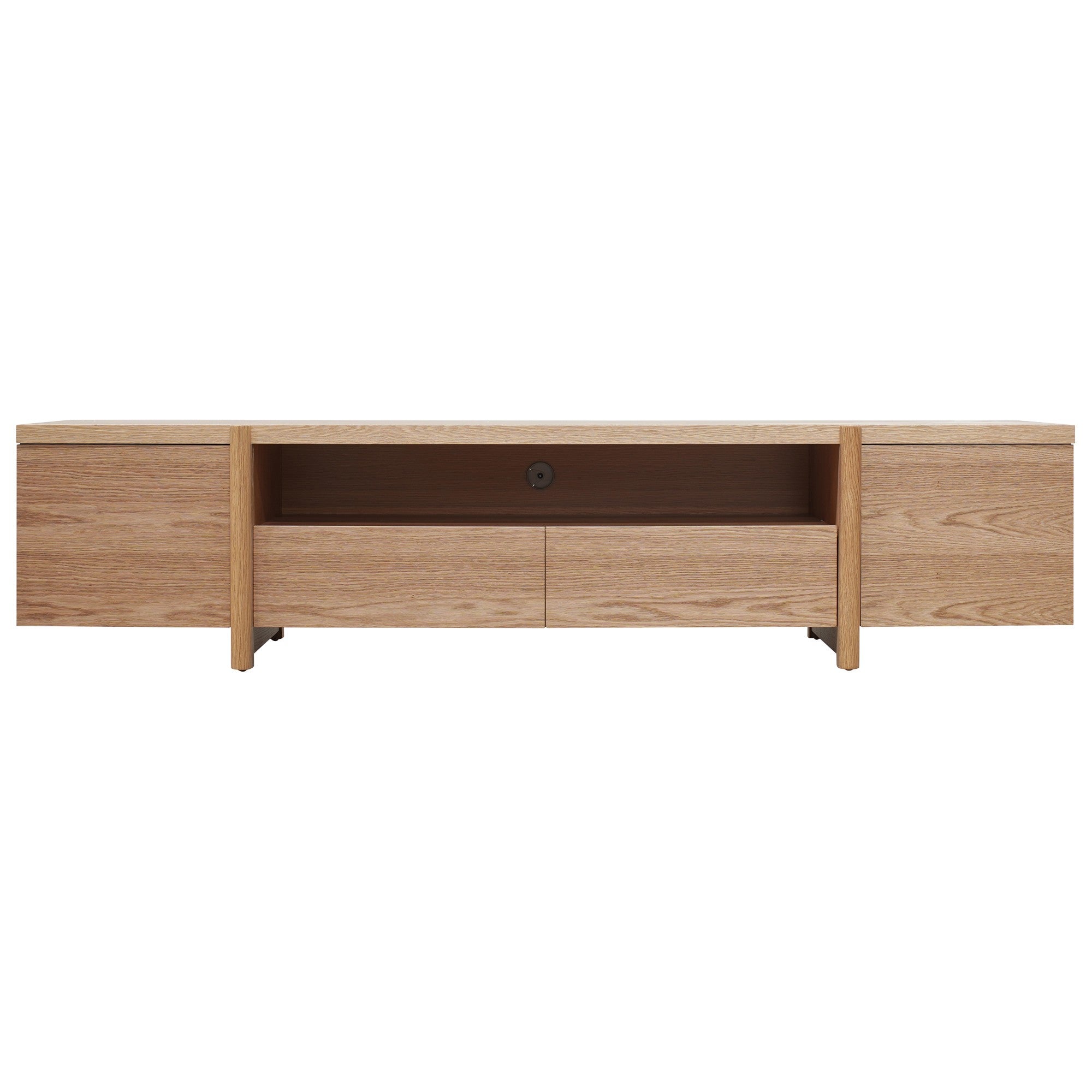 Stanford Wooden 2 Door 2 Drawer Lowline TV Unit, 210cm, Natural