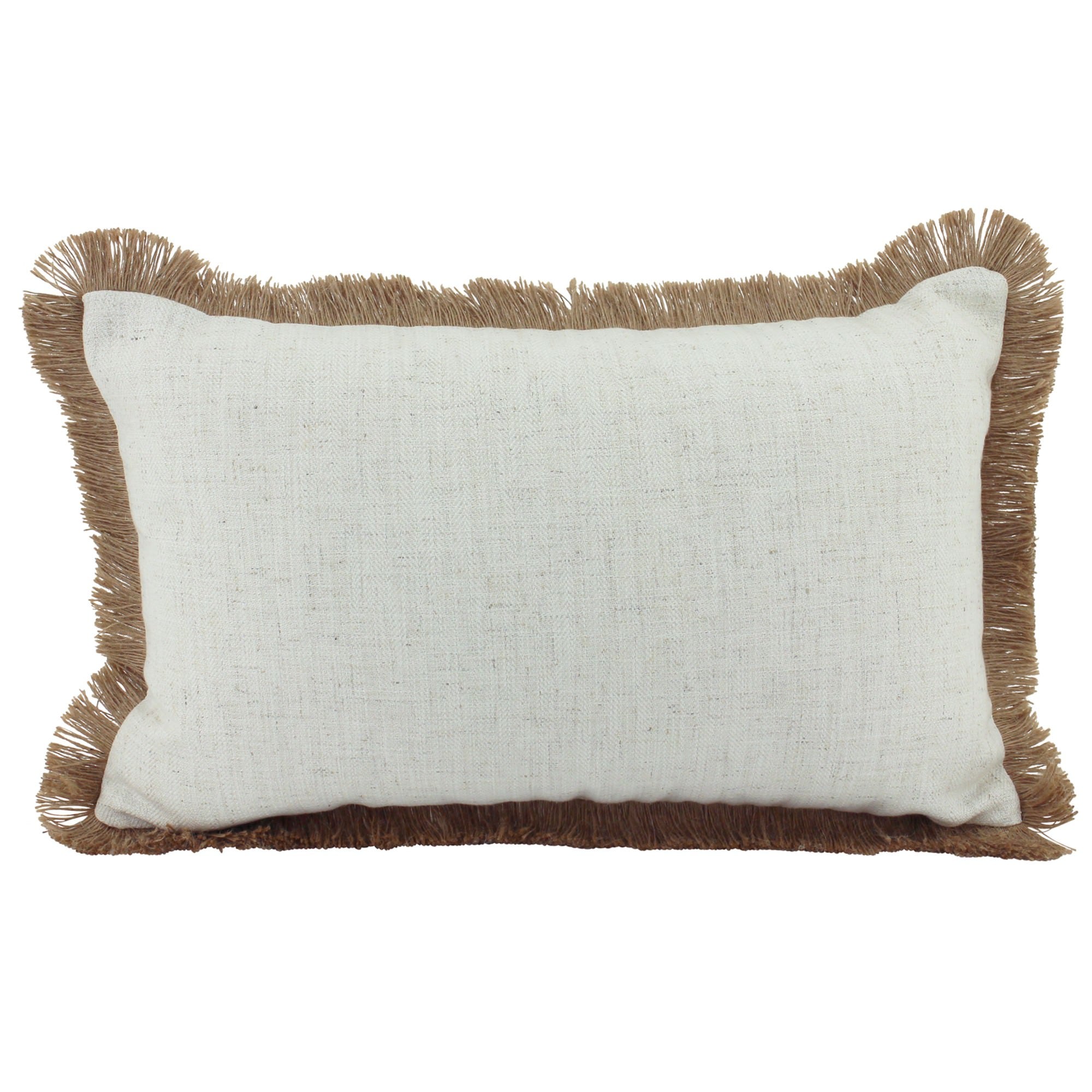 Farra Fringed Linen Lumbar Cushion, Beige
