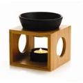Oil Burner Set w- Bamboo Holder - Black - 12 x 12 x 9.5cm