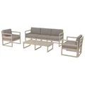 Siesta Mykonos 4 Piece Outdoor Lounge Set with Cushions, 3+1+1 Seater, Taupe / Light Brown