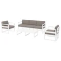 Siesta Mykonos 4 Piece Outdoor Lounge Set with Cushions, 3+1+1 Seater, White / Light Brown