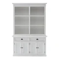 Halifax Mahogany Timber 4 Door 2 Drawer 6 Shelf Hutch Cabinet, Classic White