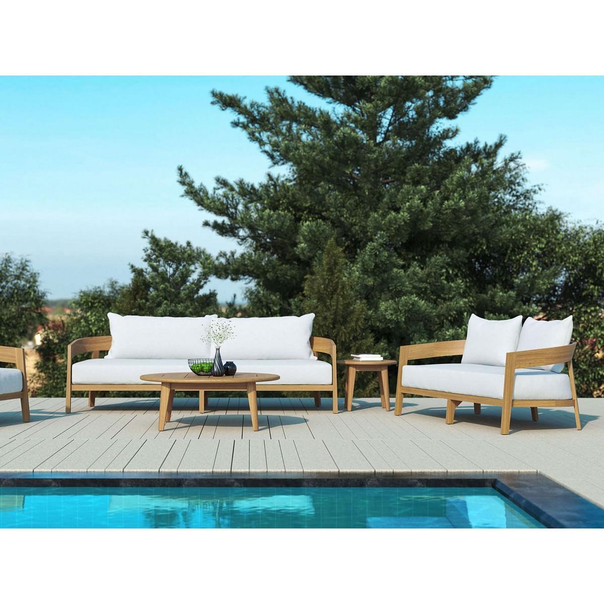 Hasmark Fabric & Teak Timber Outdoor Sofa, 3 Seater, Natural / Off White