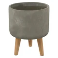 Erridge Cement & Oak Tripod Planter Pot, Medium Short, Grey