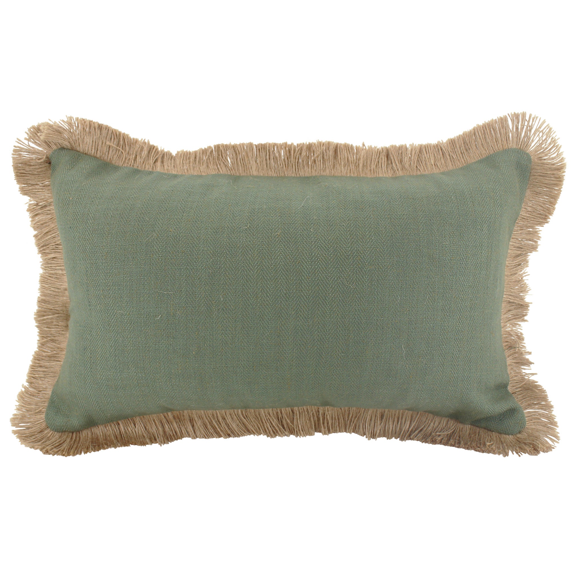 Farra Fringed Linen Lumbar Cushion, Sage