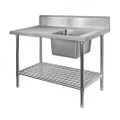 Stainless Steel Sink Bench 1800 W x 700 D with Single Right Bowl and 150mm Splashback