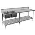 Stainless Steel Sink Bench 2400 W x 700 D with Double Left Bowls and 150mm Splashback