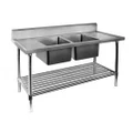 Stainless Steel Sink Bench 1200 W x 700 D with Double Centre Bowls and 150mm Splashback