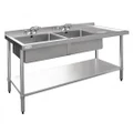 1500 W x 600 D Stainless Sink with Double Left Sink Bowls and 60mm Splashback