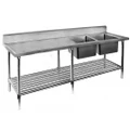 Stainless Steel Sink Bench 2400 W x 700 D with Double Right Bowls and 150mm Splashback