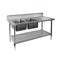 Stainless Steel Sink Bench 1500 W x 600 D with Double Left Bowls and 150mm Splashback