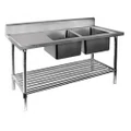 Stainless Steel Sink Bench 1800 W x 600 D with Double Right Bowls and 150mm Splashback