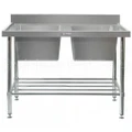 Simply Stainless Sink Bench 1200 W x 600 D with Double Centre Bowls and 100mm Splashback