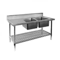 Stainless Steel Sink Bench 1500 W x 600 D with Double Right Bowls and 150mm Splashback