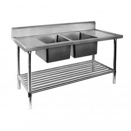 Stainless Steel Sink Bench 1500 W x 700 D with Double Centre Bowls and 150mm Splashback