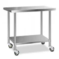 304 Stainless Steel Kitchen Bench with Castor Wheels 1219 W x 610 D