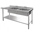 1500 W x 600 D Stainless Sink with Double Right Sink Bowls and 60mm Splashback