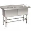 Double Pot Sink 1410 W x 600 D with 2 x 100 Litre Bowls and 60mm Splashback