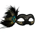 Black & Gold Eye Masquerade Mask with Peacock Feathers - Adrianna Pk 1