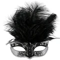 Black & Silver Masquerade Mask With Feathers - Carmela Pk 1