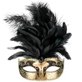 Black & Gold Masquerade Mask With Feathers - Sienna Pk 1