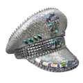 Silver Sequin Police Hat with Crystals and Spikes