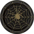 Black & Gold Halloween Spider Web 9in Paper Plates (Pk 8)
