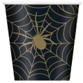 Black & Gold Halloween Spider Web Paper Cups 270ml (Pk 8)