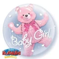 Baby Girl Pink Bear Double Bubble Balloon 24in Pk 1