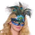 Blue Peacock Feather Masquerade Eye Mask