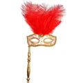 Red Feather Baroque Fantasy Masquerade Eye Mask on Stick