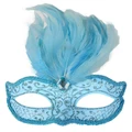 Pale Blue Masquerade Mask with Feathers