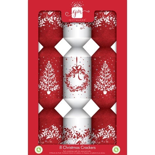 Giftmaker Red & White Trees Wreath 13in Christmas Bon Bons (Pk 8)