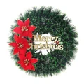 Green Merry Christmas Wreath with Red Poinsettia 37cm