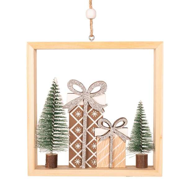 Trees & Gift Boxes Hanging Frame Christmas Decoration 15cm