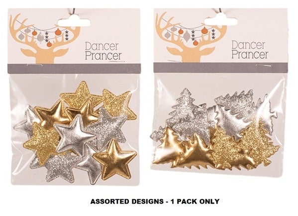 Gold & Silver Christmas Trees or Stars Puffy Stickers Pk 16