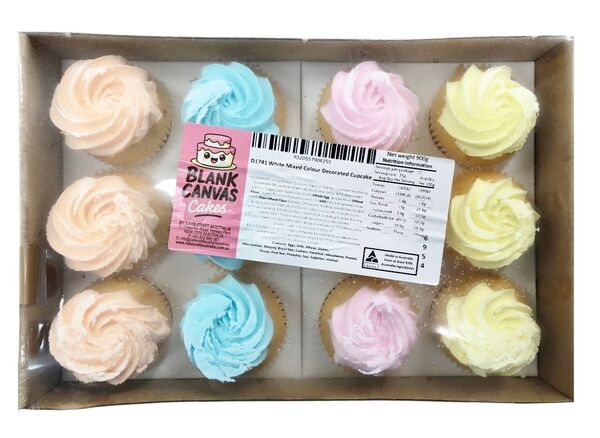 Blank Canvas Frozen White Mixed Decorated Cupcakes Pk 12