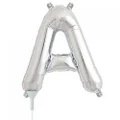 Small Silver Letter A 16in. Foil Balloon Pk 1 (Air Inflation Only / Stick & Cup Not Included)