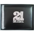 21st Birthday Black Leather Guest Book with Diamantes Pk 1